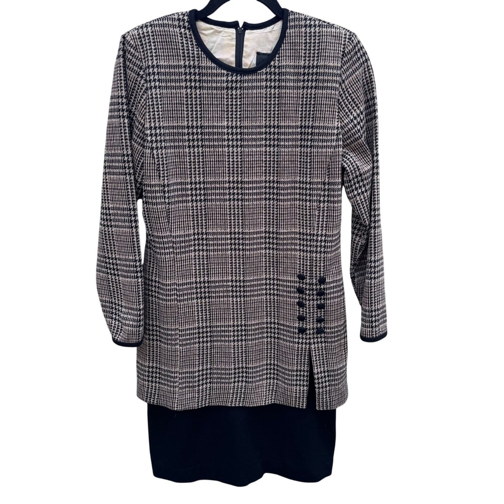 Positive Attitude Vintage 90s Plaid Houndstooth Mod Sheath Minimalist Office 6